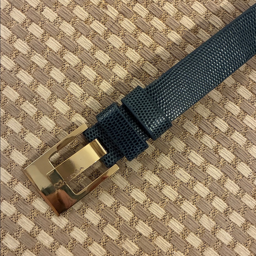 Via Spiga Blue Croc Leather Belt with Gold Buckle - Picture 2 of 4